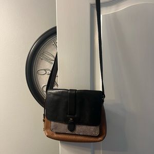 Fossil black and brown leather crossbody.